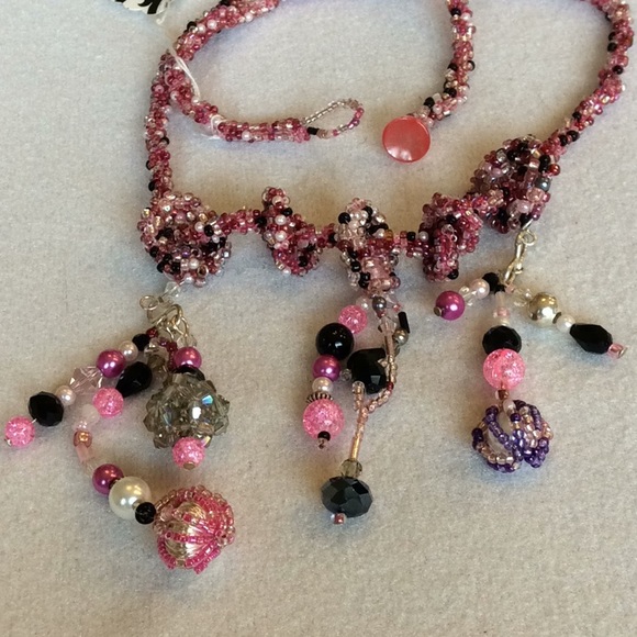 FINAL SALE PRICE CL Designs Funky, Eclectic Pink/Black Necklace - Picture 2 of 6